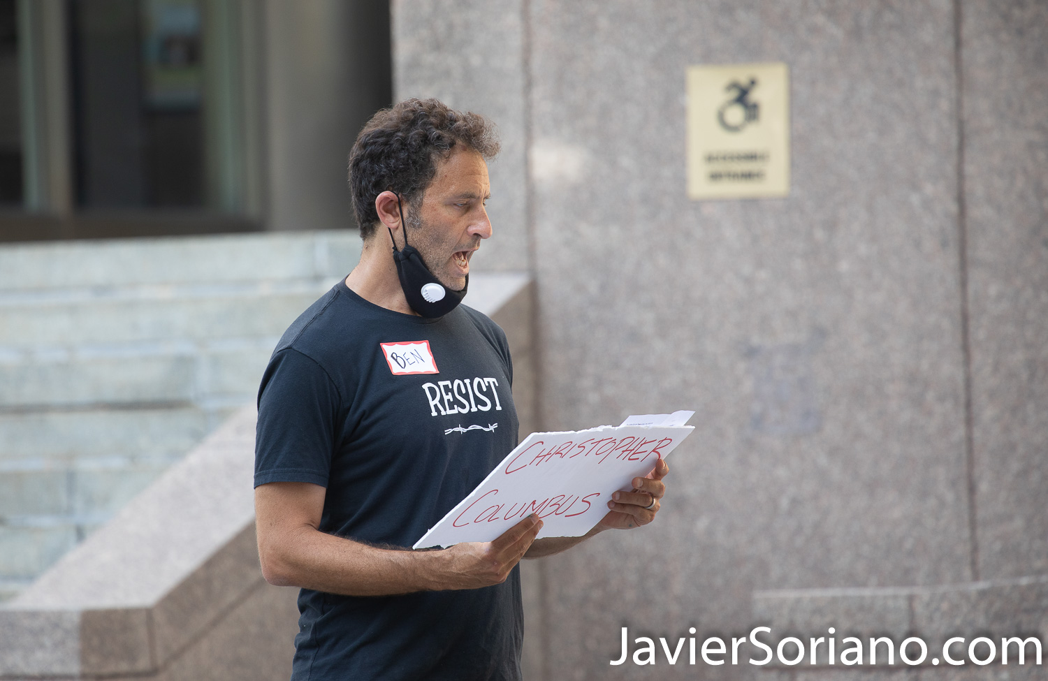 Saturday, July 18, 2020. Brooklyn, New York City – “The Vile identities of Christopher Columbus: A Teach-In.” This event was in Columbus Park. Downtown Brooklyn, New York City. Organizers say, “We are community members who are demanding that all statues of Columbus are taken down by October 12th, 2020. Columbus represents the oppression and violence of colonialism." Photo by Javier Soriano/www.JavierSoriano.com