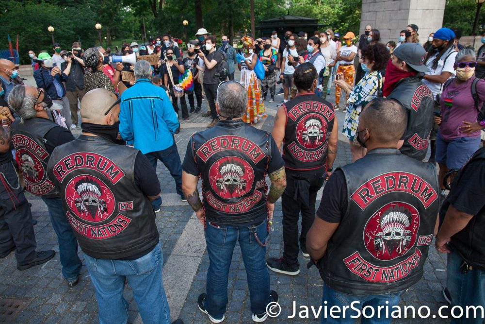 Tuesday, June 30, 2020. New York City - Rally Indigenous Peoples Day New York City coalition stand United Against Racism at Columbus Circle in Manhattan. Photo by Javier Soriano/www.JavierSoriano.com