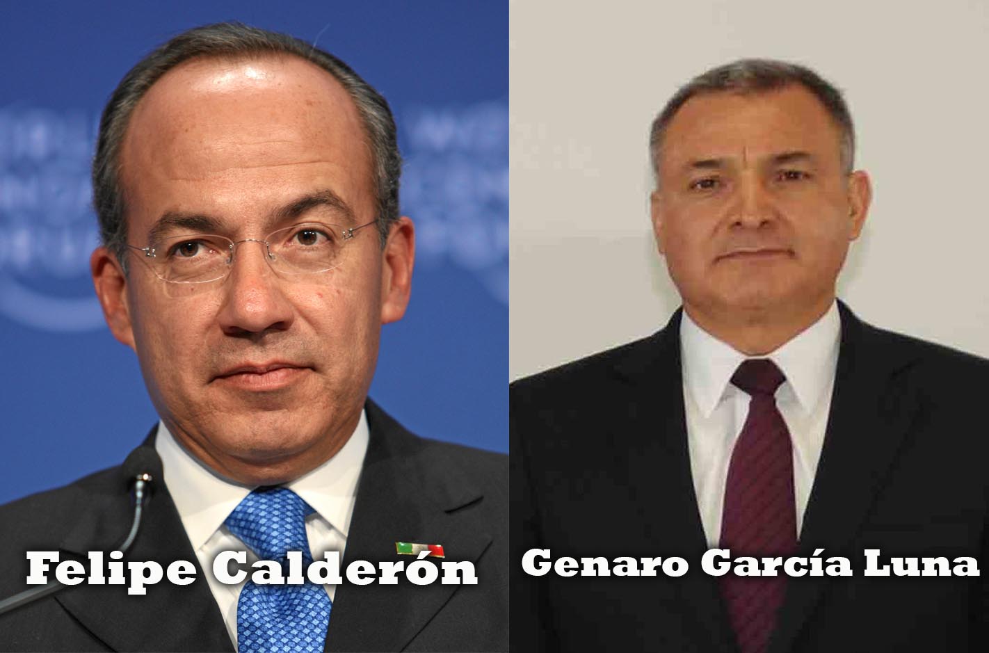 30 de enero de 2009. Felipe Calderón. Foto por Remy Steinegger/World Economic Forum. Wikipedia.org  2 de junio de 2012. Genaro García Luna.  Foto por Embajada de Estados Unidos en México. Wikipedia.org