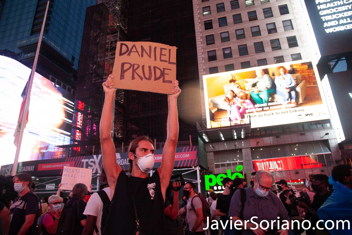 Thursday, September 3, 2020. Manhattan, New York City – Protesters in Times Square demand justice for Daniel Prude. Daniel was a Black man killed by police officers in Rochester, New York, in March, 2020. Photo by Javier Soriano/www.JavierSoriano.com