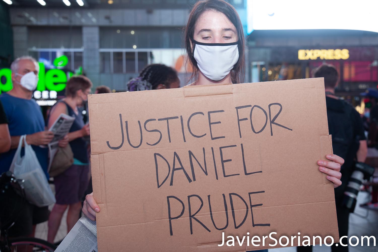 Thursday, September 3, 2020. Manhattan, New York City – Protesters in Times Square demand justice for Daniel Prude. Daniel was a Black man killed by police officers in Rochester, New York, in March, 2020. Photo by Javier Soriano/www.JavierSoriano.com