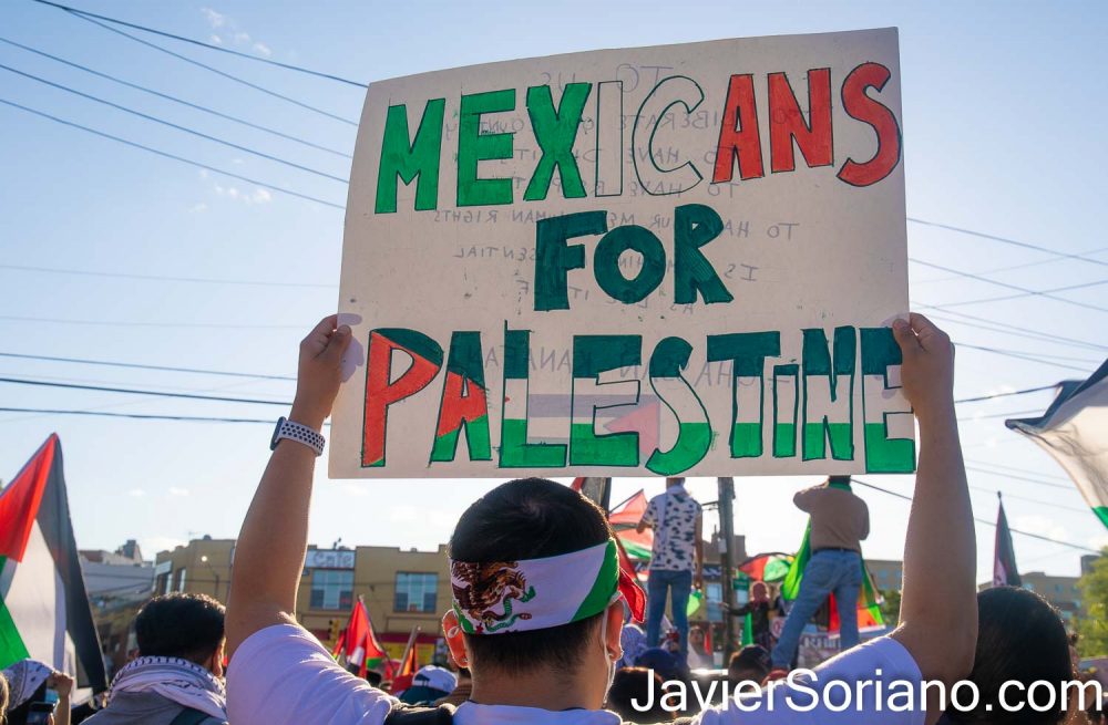 Monday, May 31, 2021. Bronx, New York City - Rally and march for Palestine. THIS PHOTO: A Mexican man with a sign that reads: "Mexicans for Palestine". Photo by Javier Soriano/www.JavierSoriano.com